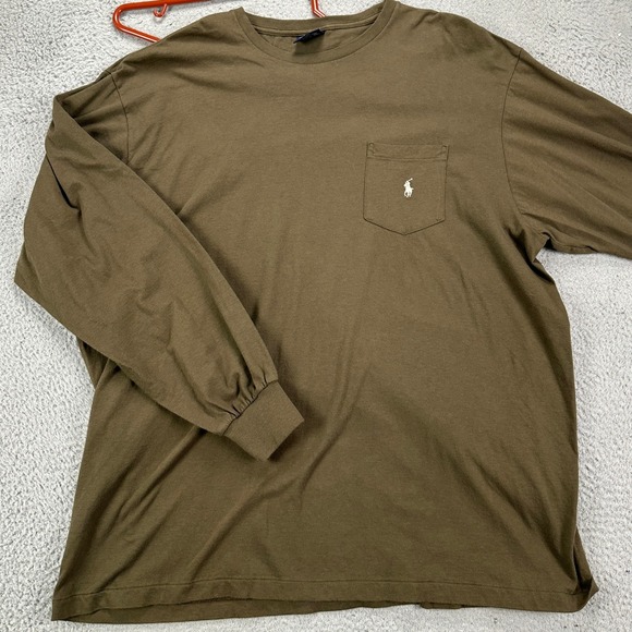 Polo Ralph Lauren Mens Pocket T-Shirt XL Brown Cotton Crewneck Long Sleeve Tee - Picture 1 of 6